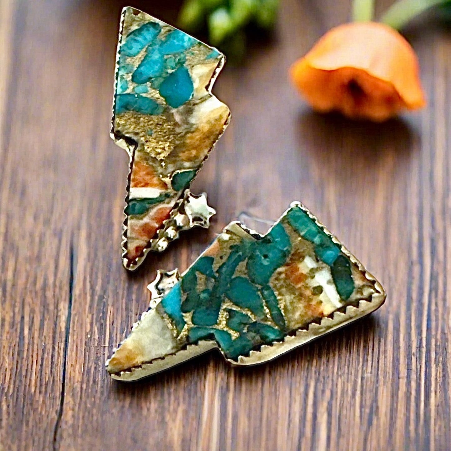 Spiny Oyster Southwestern Lightening Sterling Silver Earrings