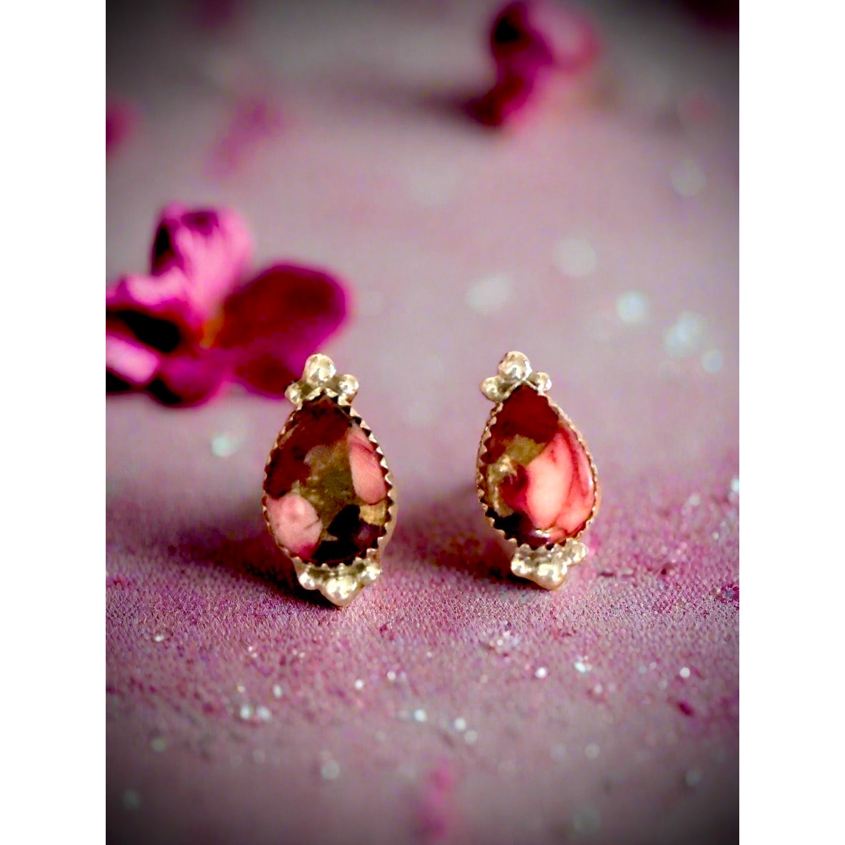Stunning Red Rose Dahlia Teardrop Stud Earrings 1” long