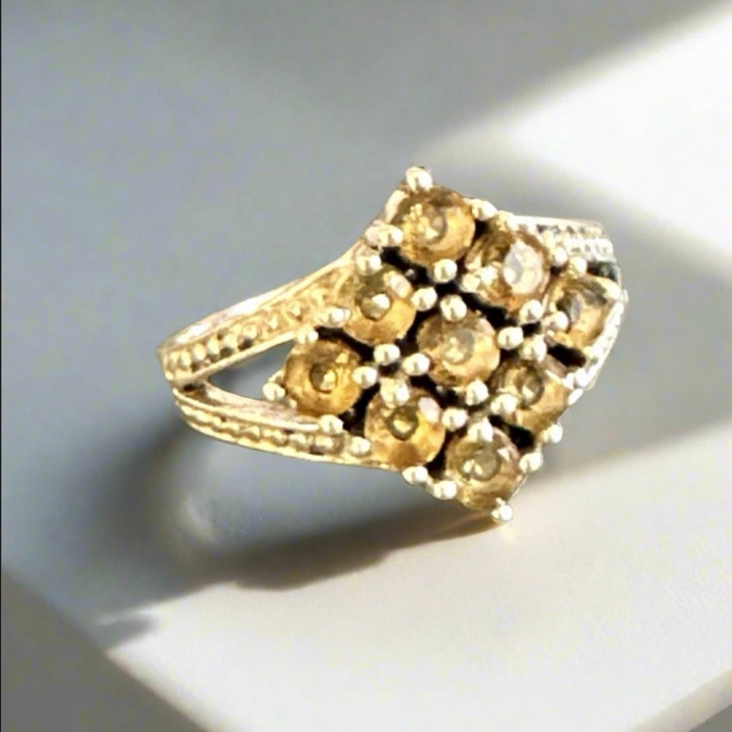 Citrine & ..925 Sterling Silver Multiple Stone Cluster Ring Size 7