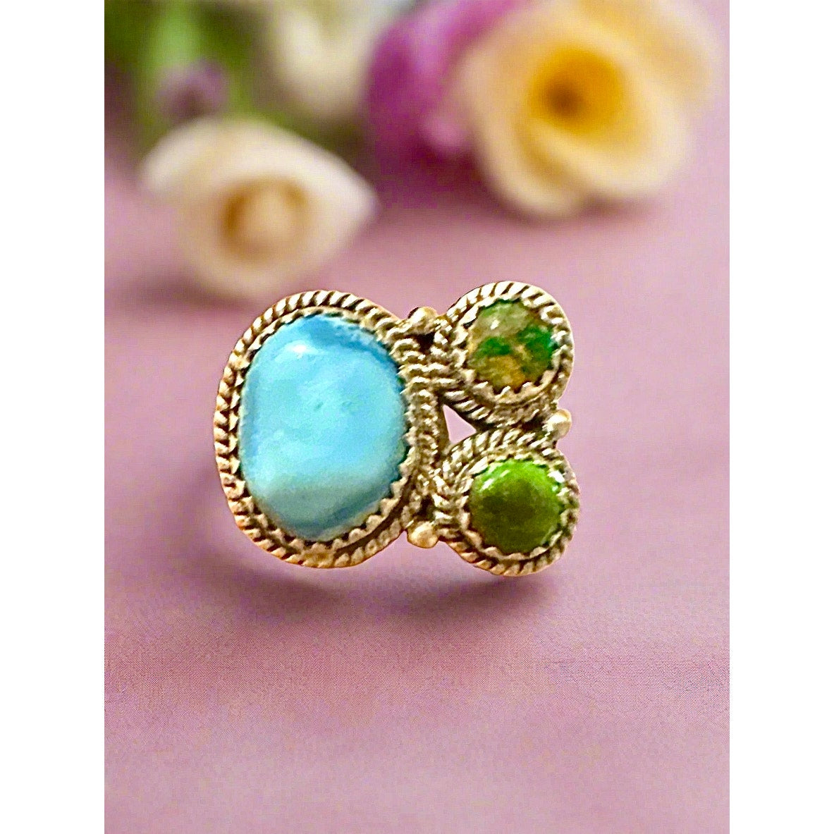 Golden Hills & Sonoran Gold Turquoise Sterling Silver Ring Size 6-10 Adjustable