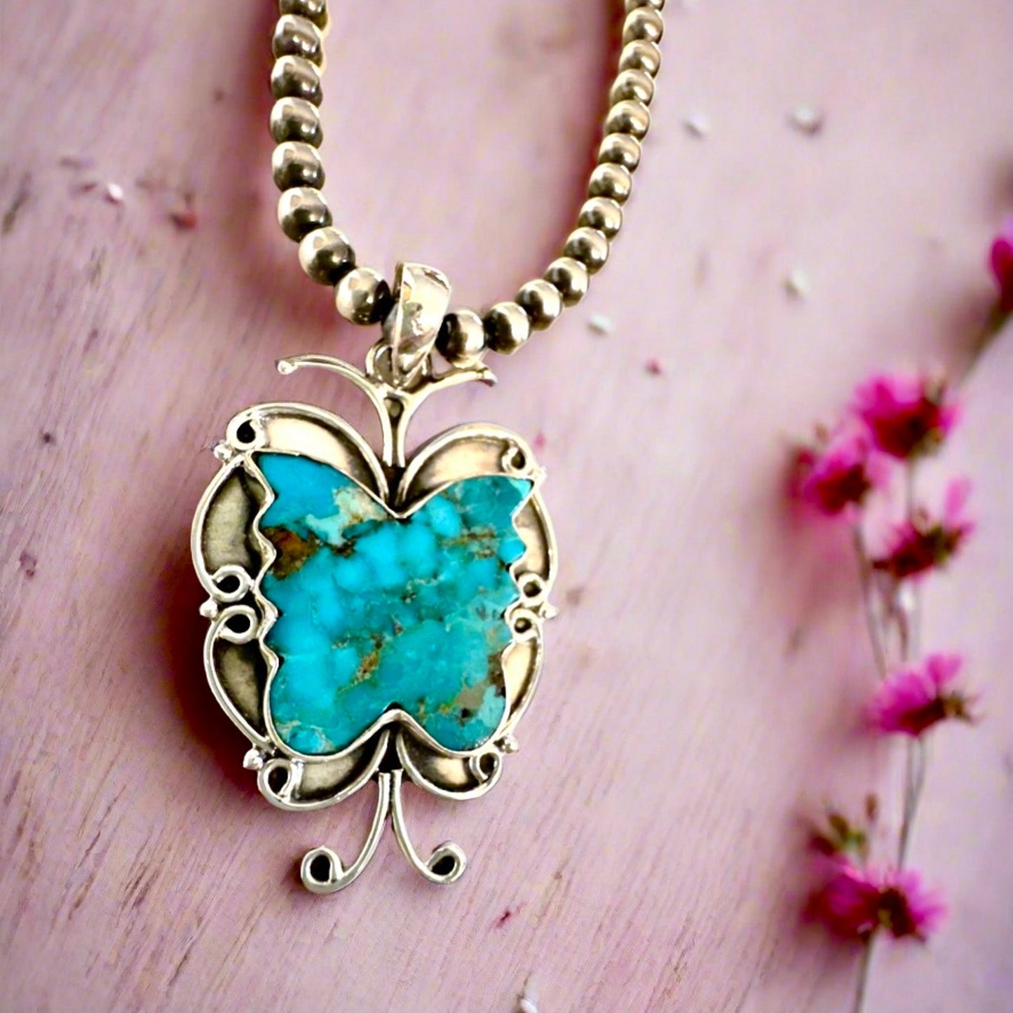 Turquoise Butterfly Southwestern Pendant 2”