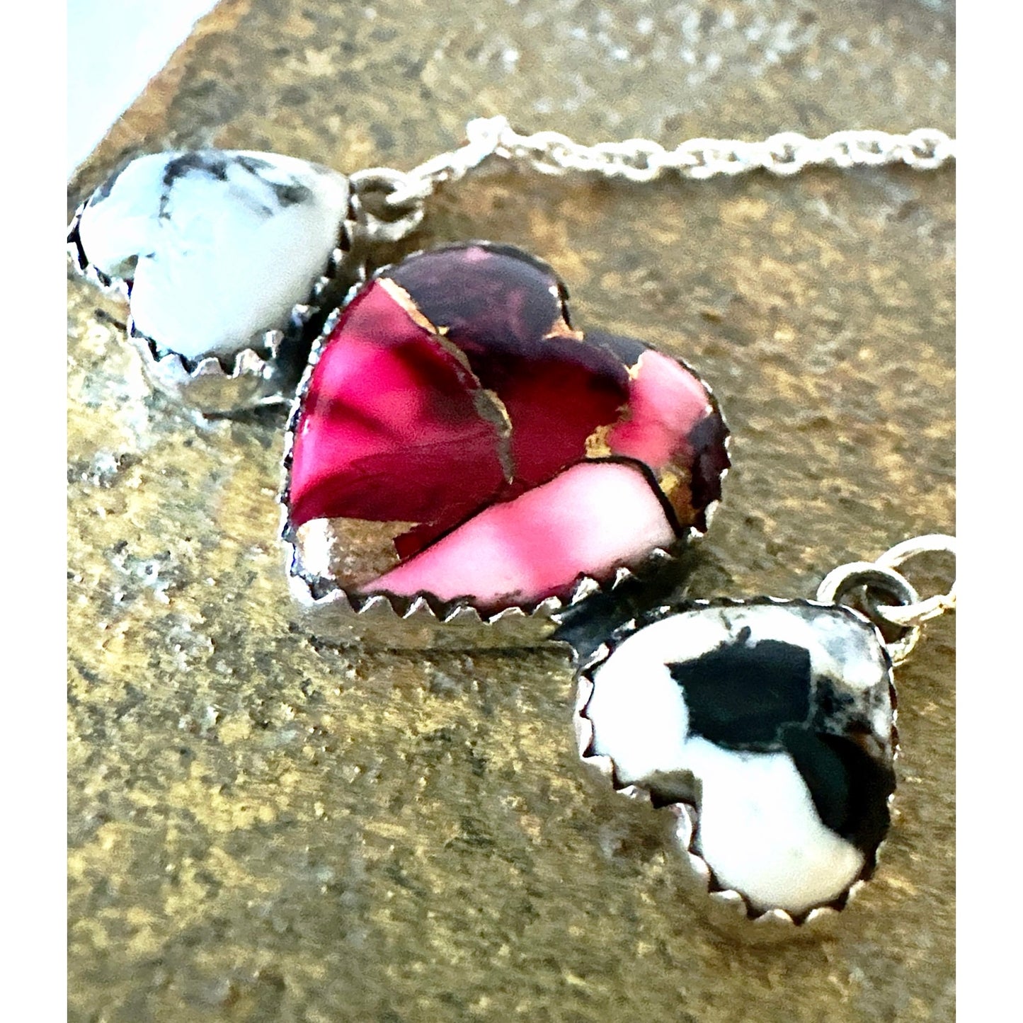 Red Rose Dahlia | White Buffalo | Heart Bar Necklace | 18-20”