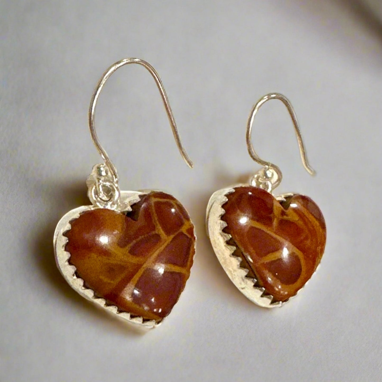 Noreena Jasper Heart Shaped Dangle Earrings .75”