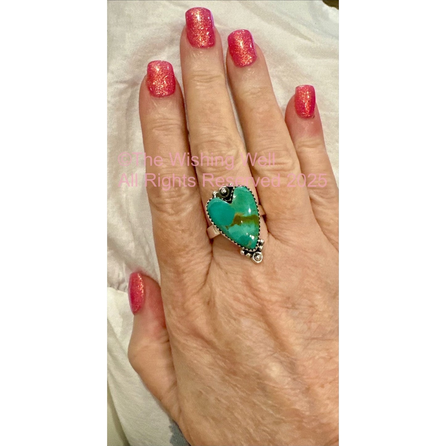 Sonoran Gold Turquoise | Heart Shape Ring | Sterling Silver | Adjustable 5-10