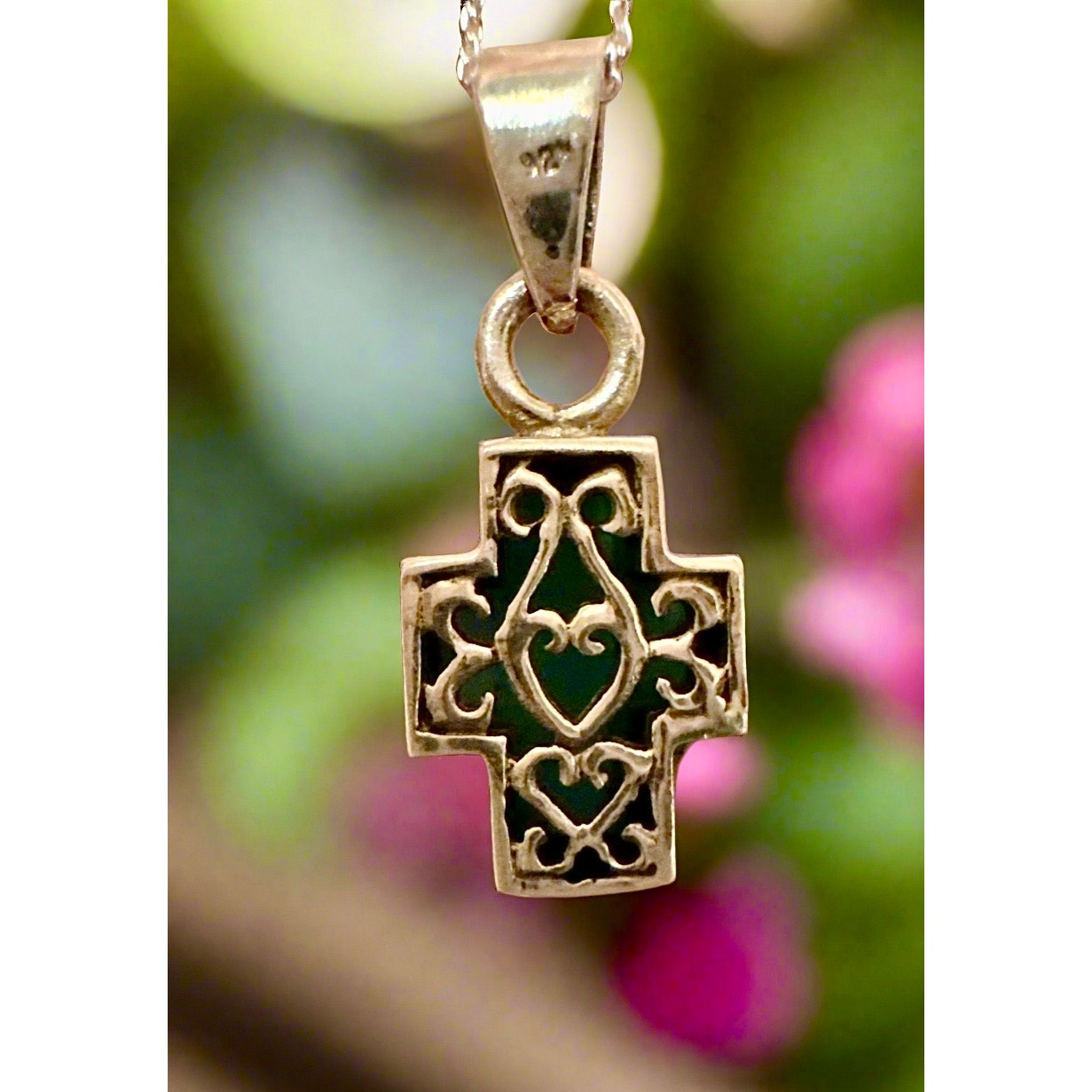 Kingman Turquoise Inlay Cage Filigree Dainty Necklace 18-20”