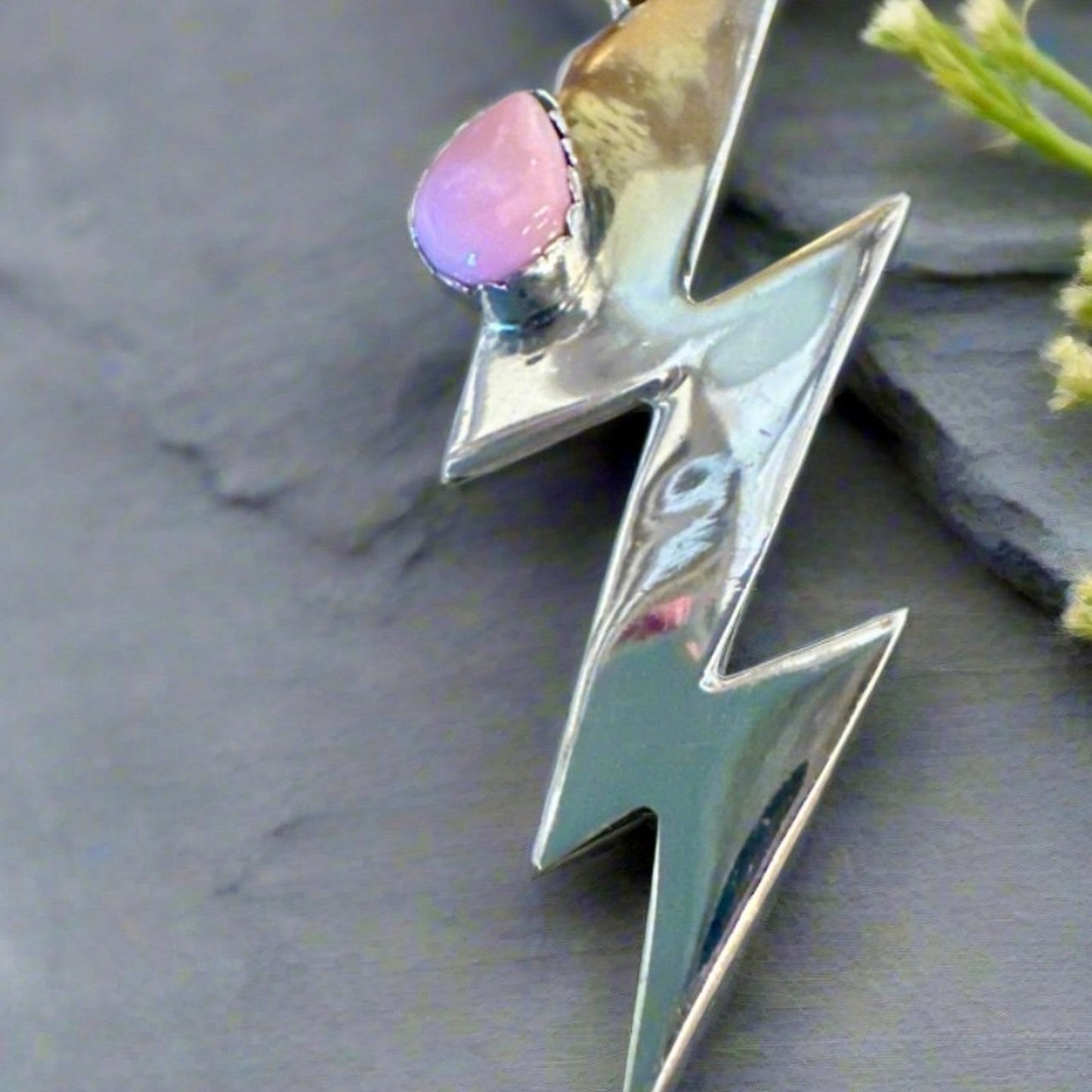 Pink Conch Lightening Bolt Southwestern Pendant 2”