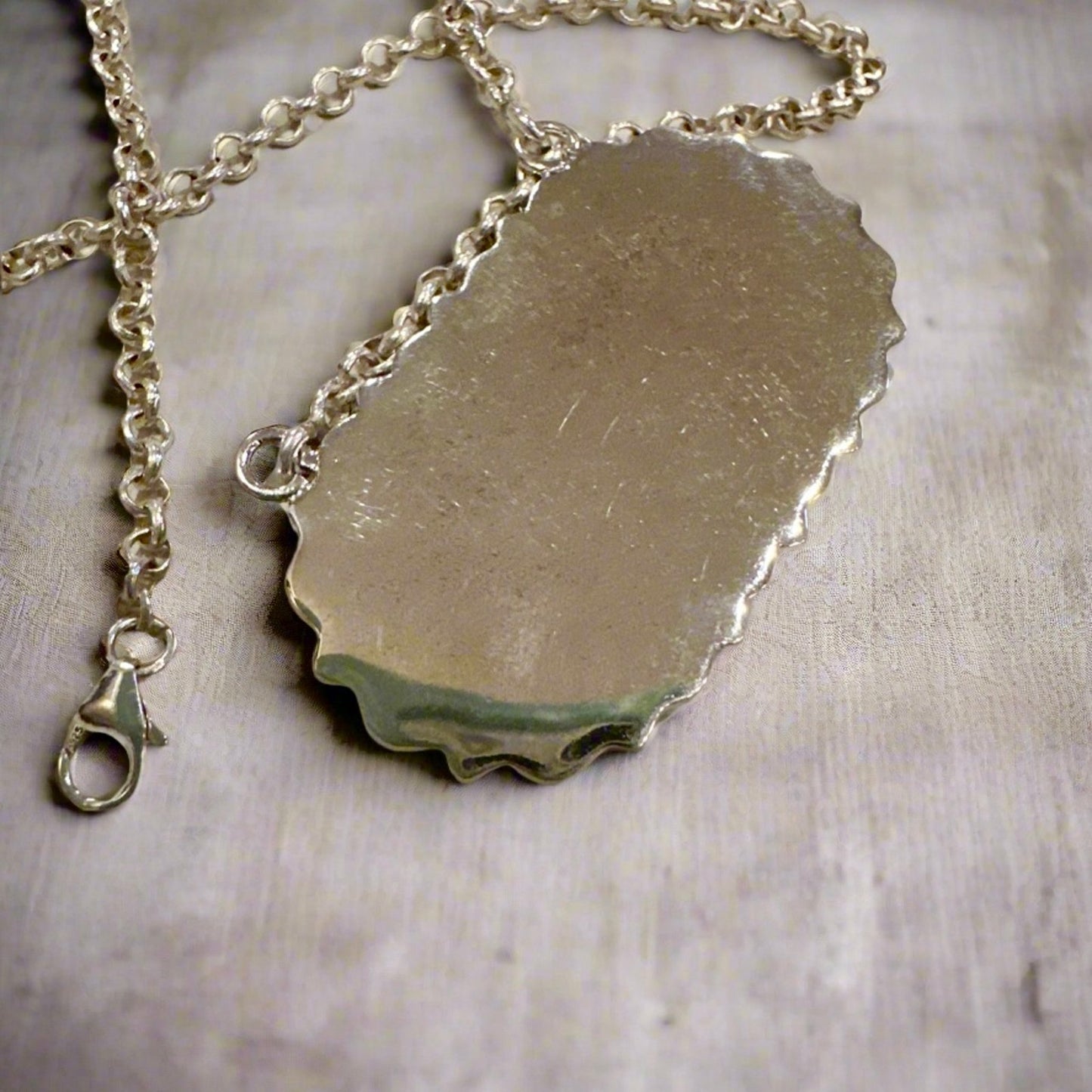 Green Opal Oval Shaped Sterling Silver 925 Necklace Adjustable 18”