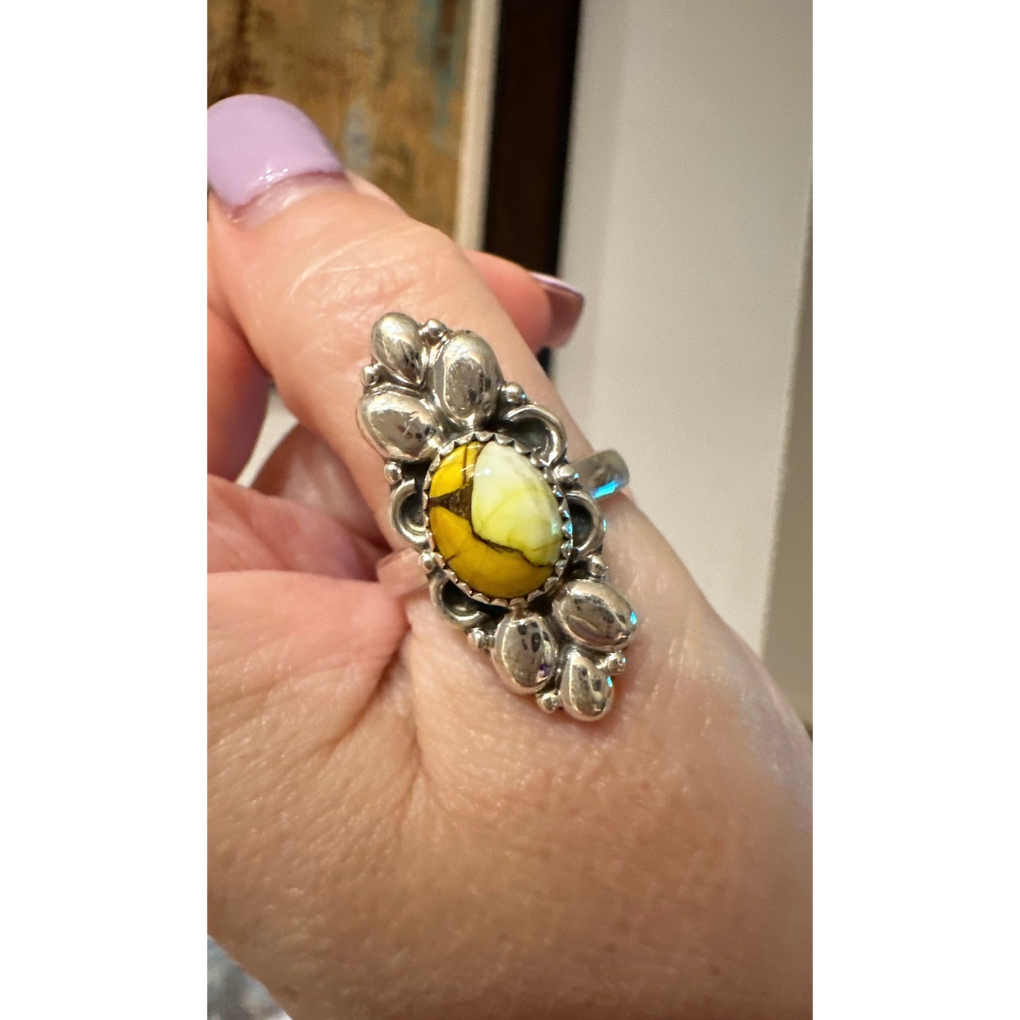 Honey Dahlia Oval Sterling Silver Ring 1.30” Long Size 9