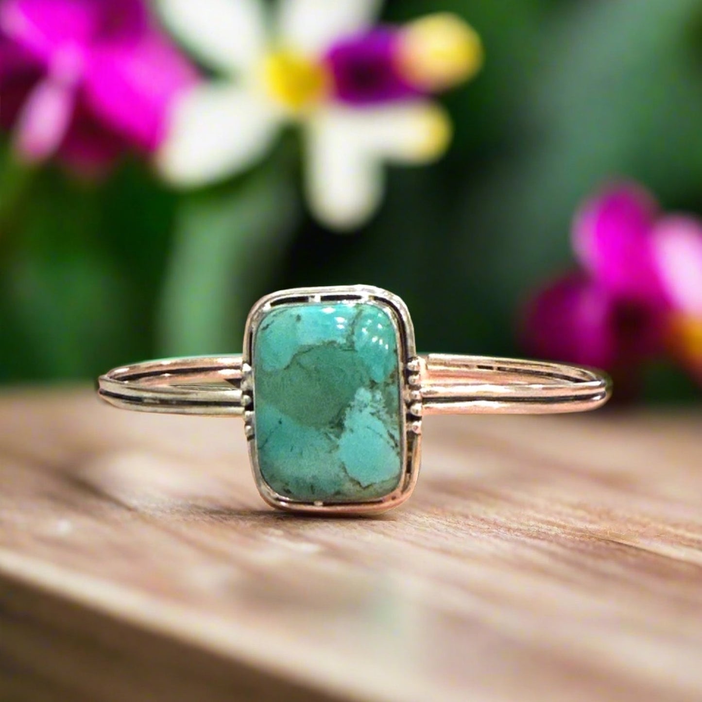 Square Green/Blue Turquoise Cuff 925 Silver Bracelet 1” Adjustable