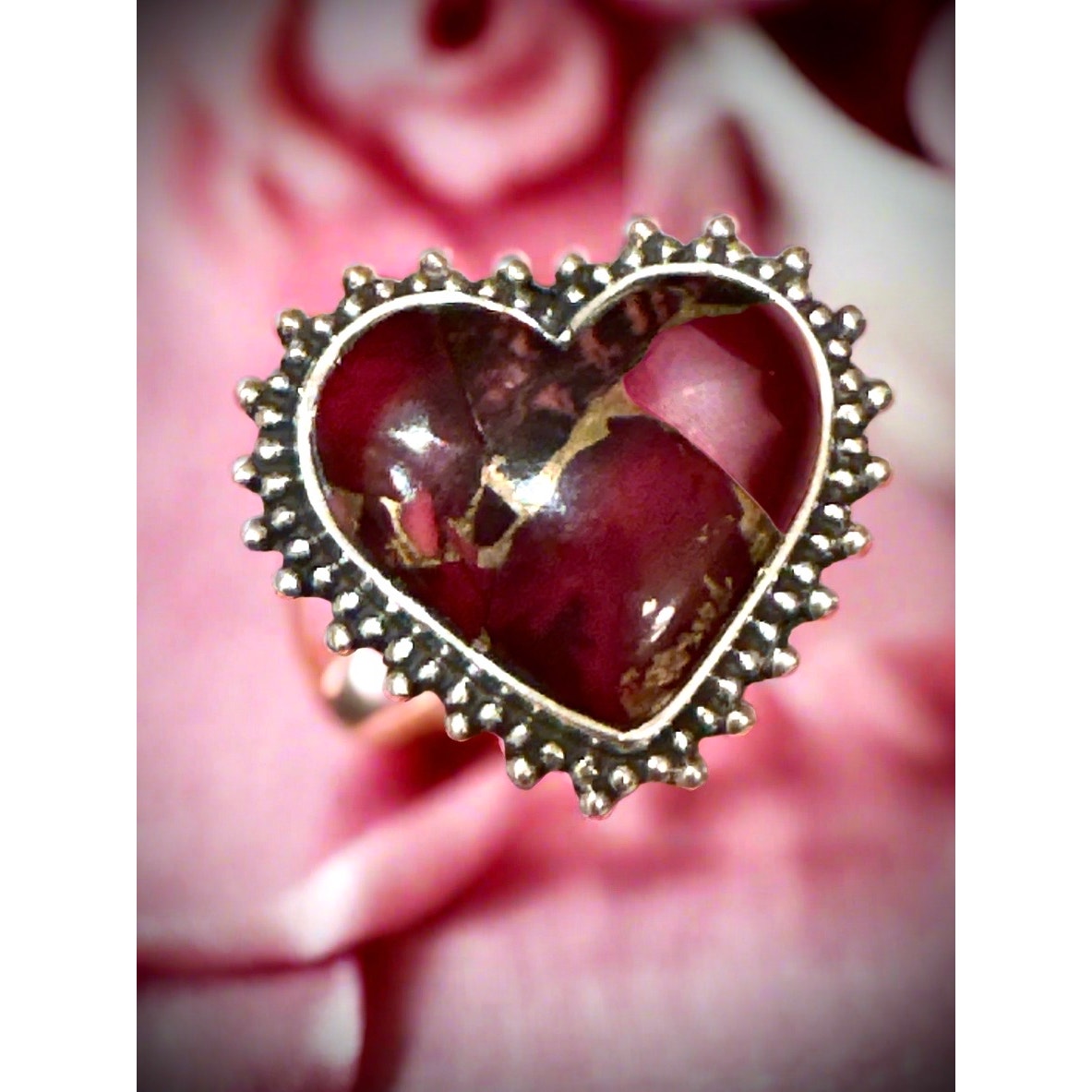 Red Rose Dahlia Turquoise | Sterling Silver | Ring Size 6