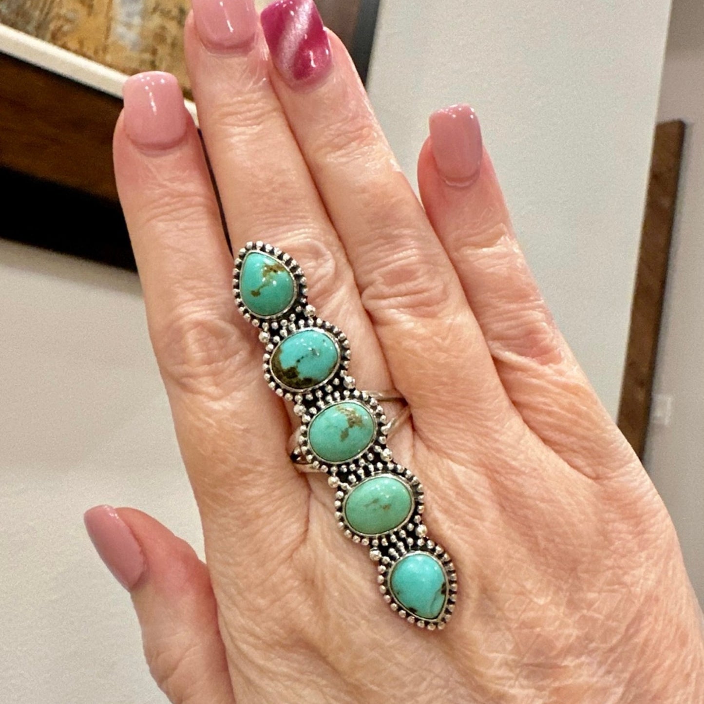 Five stone Royston turquoise southwestern Sterling silver ring size 10