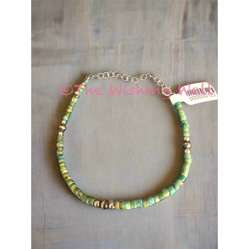Turquoise & Silver Bead 925 Sterling Silver Adjustable Bracelet