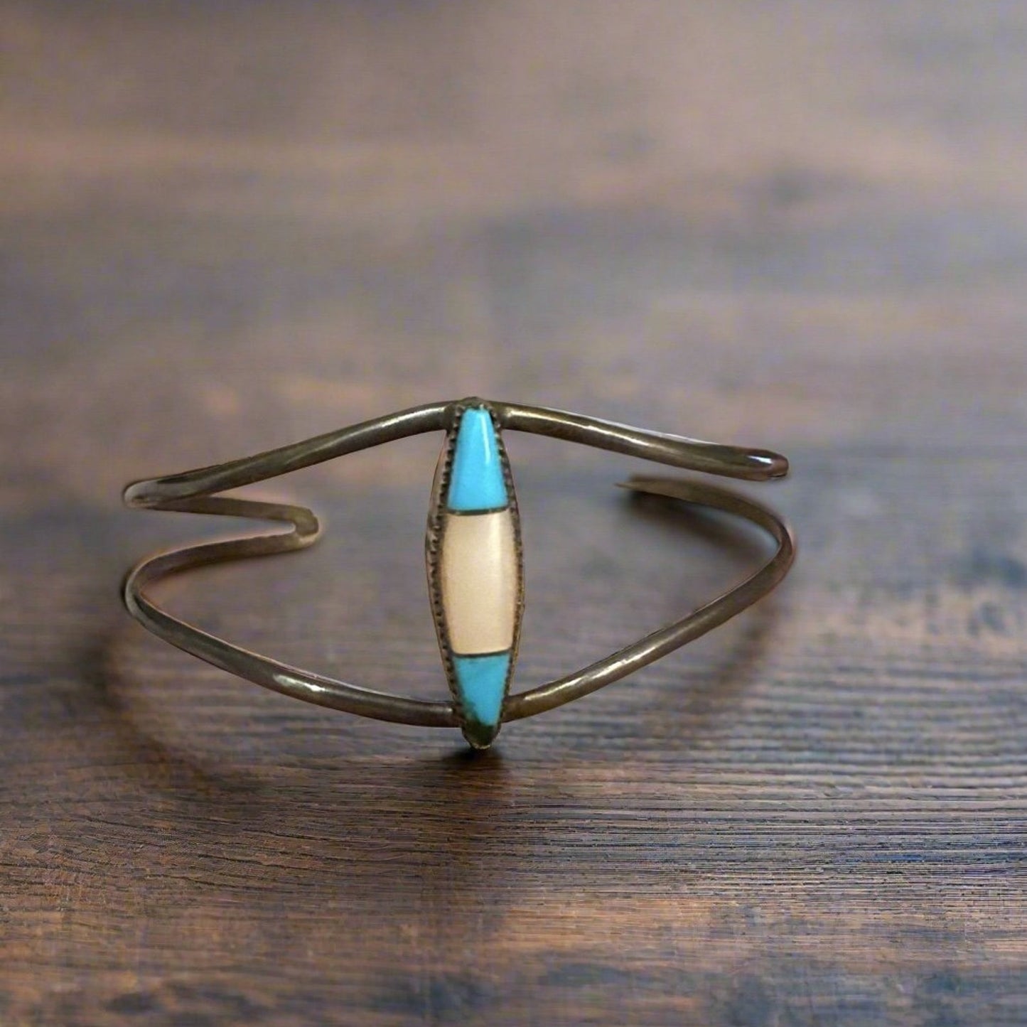 Native American Turquoise Inlay Cuff Bracelet Adjustable
