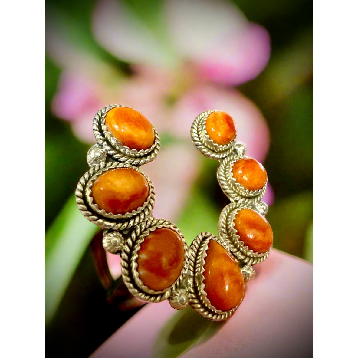 HUGE! Orange Spiny Oyster Naja Sterling Silver Ring Adjustable 5-11