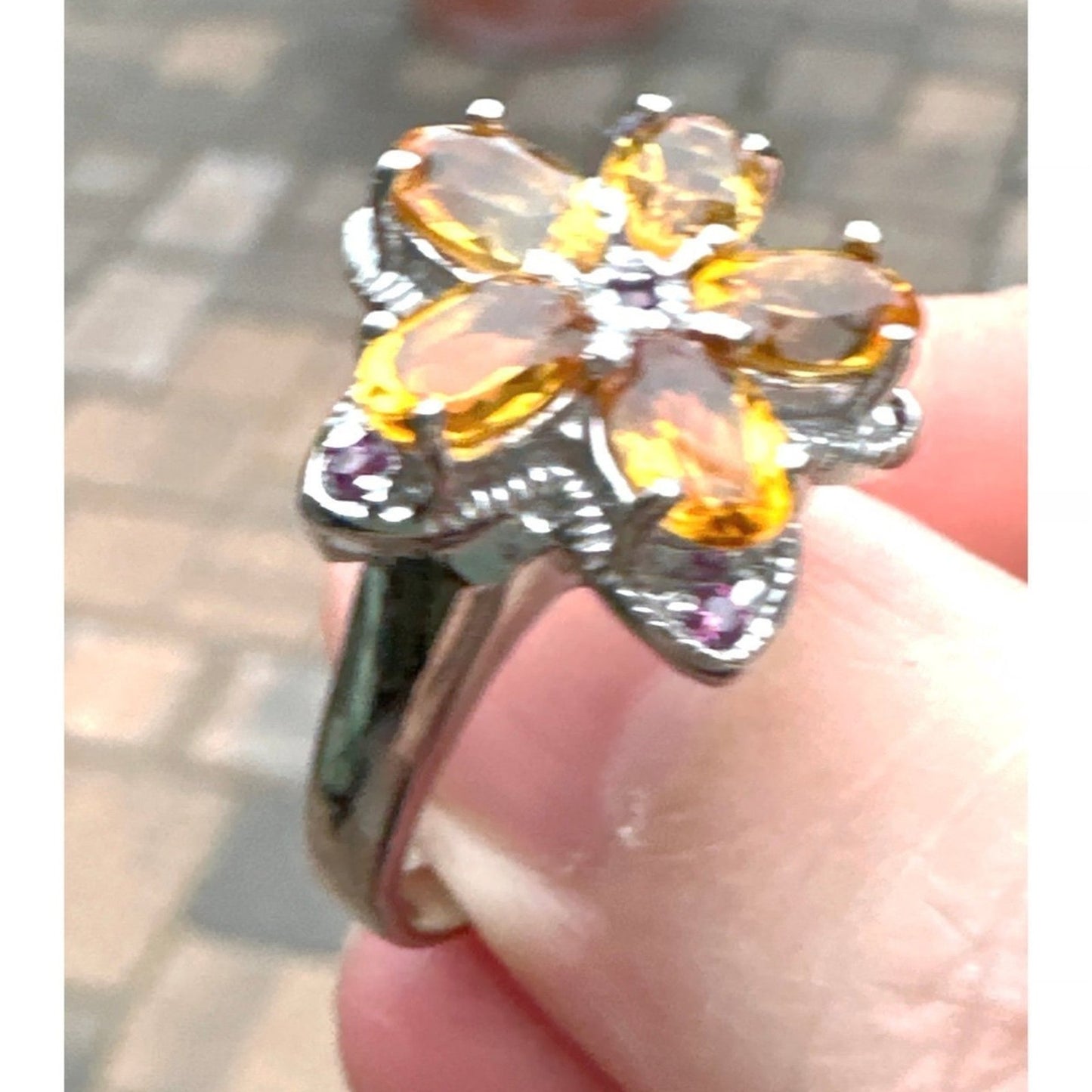 Citrine and Rhodolite Sterling Silver Ring Size 7