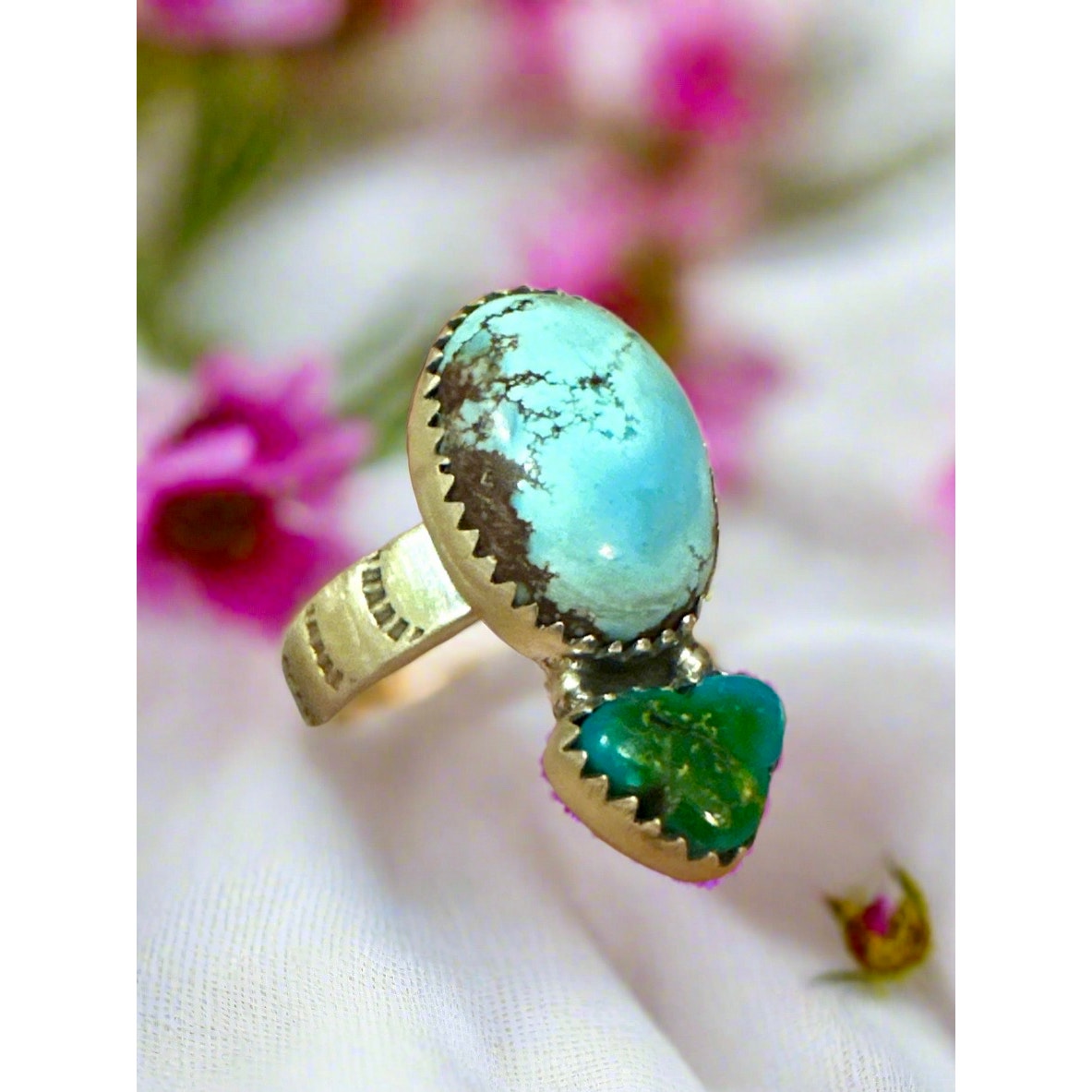 Golden Hills & Sonoran Gold Turquoise Heart Oval Ring Adjustable 6-10