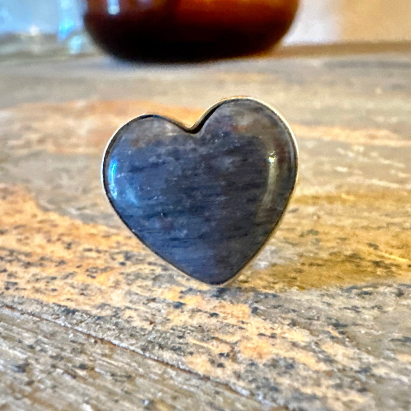 Purple Lepidolite Heart Sterling Silver Ring Size 6.5