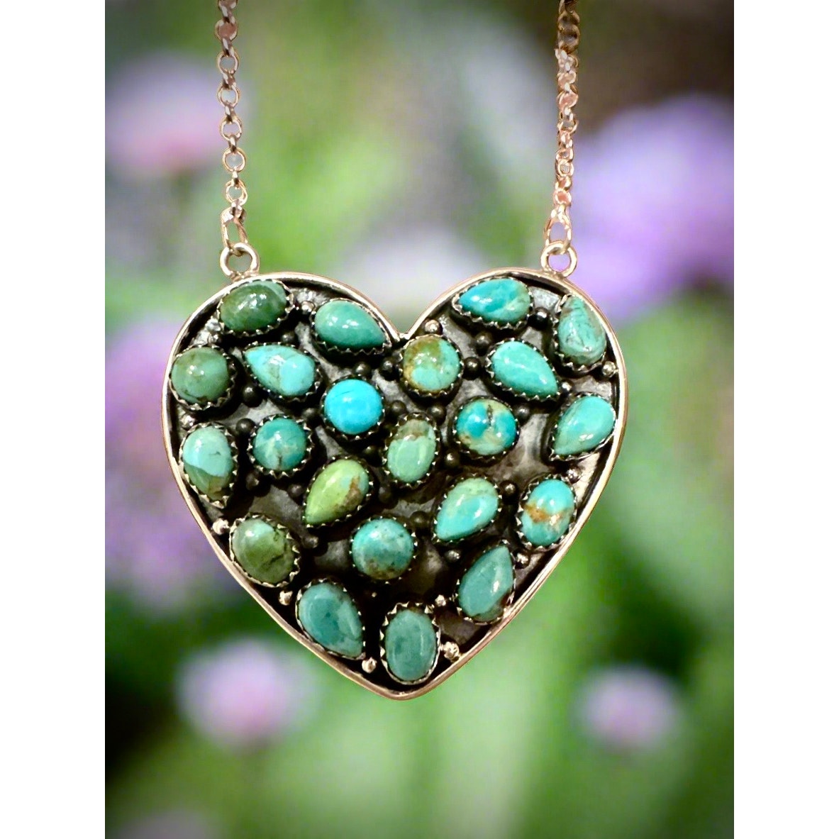 WOW!!! Huge Kingman Turquoise Heart Shaped Sterling Necklace 1.75” x 1 u5”