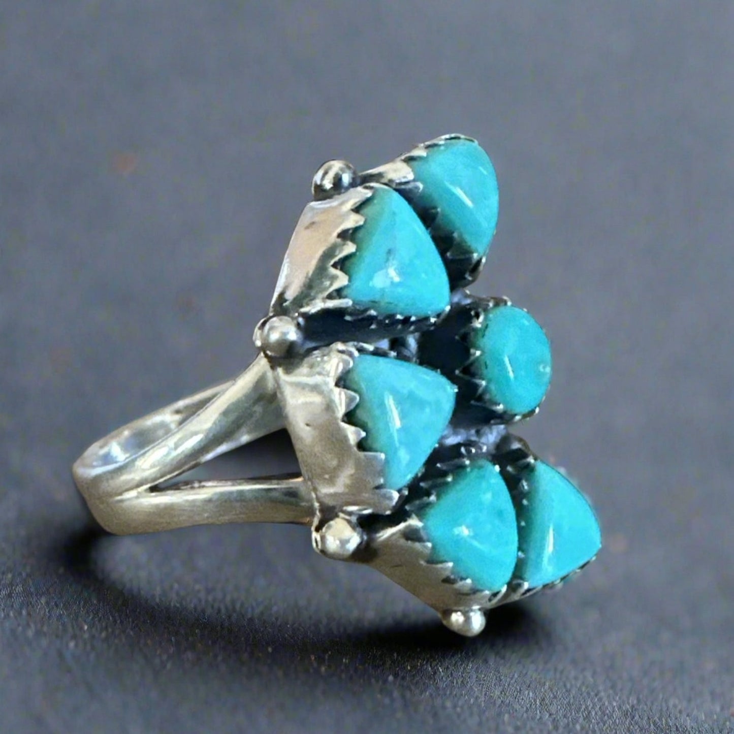 Kingman Turquoise Southwestern Naja Triangle Ring Size 7.5