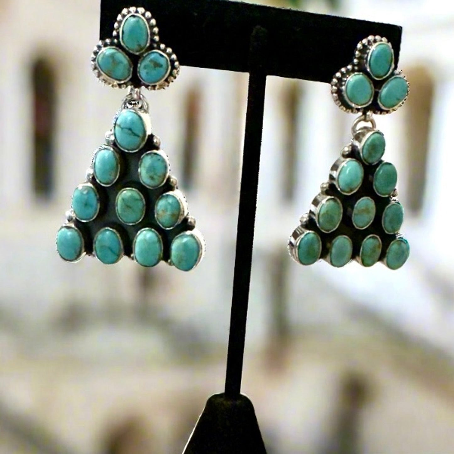 Huge Turquoise Dangle Earrings .925 Sterling Silver 1.5” Long