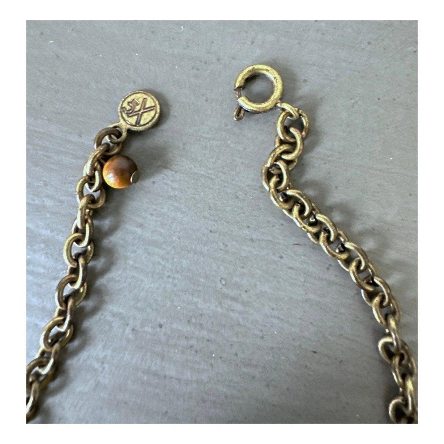 Vintage 1960's Brass "Age of Aquarius" Hand-Knotted Aventurine Necklace