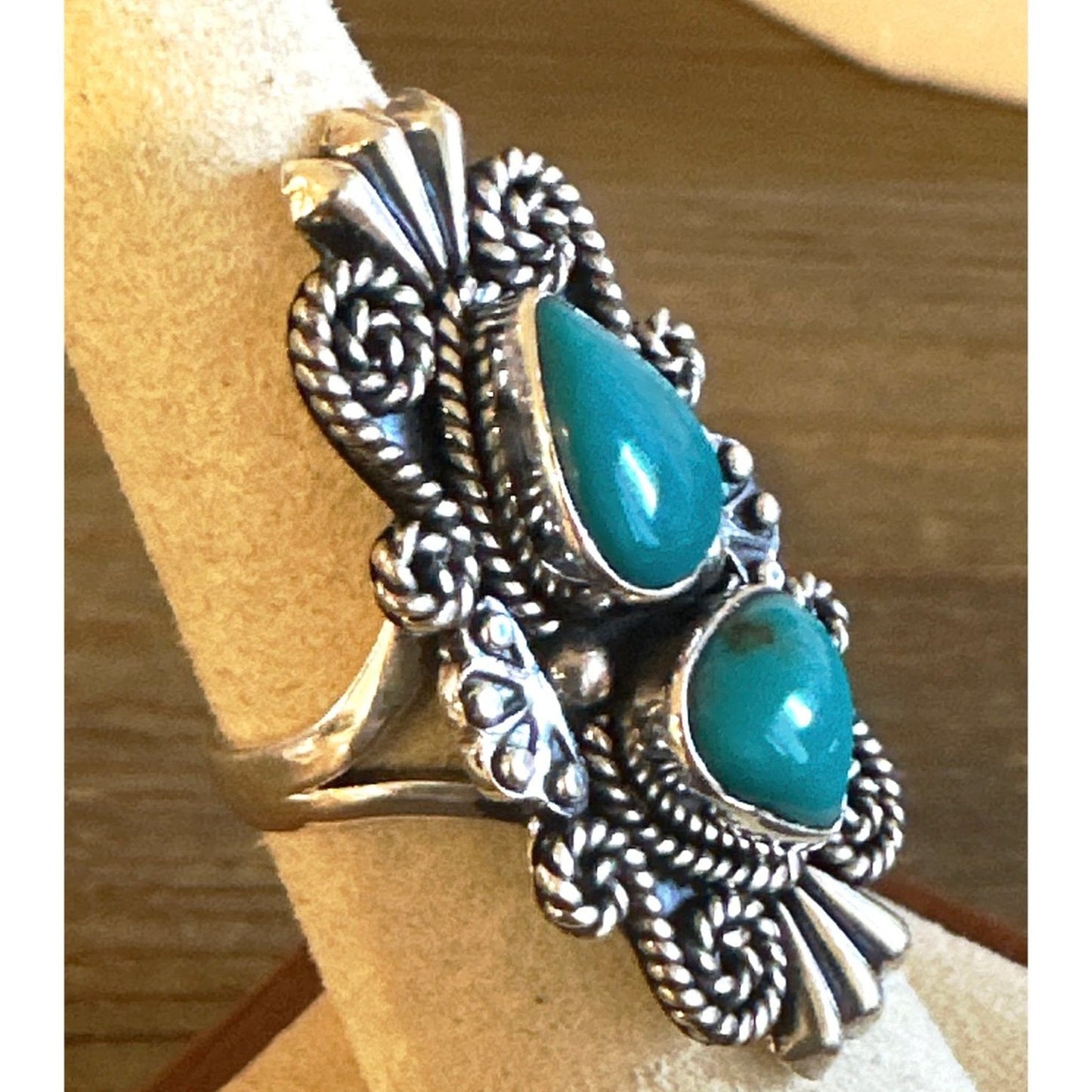 Handmade Turquoise, Intricate .925 Sterling Silver Southwestern Ring Size 7
