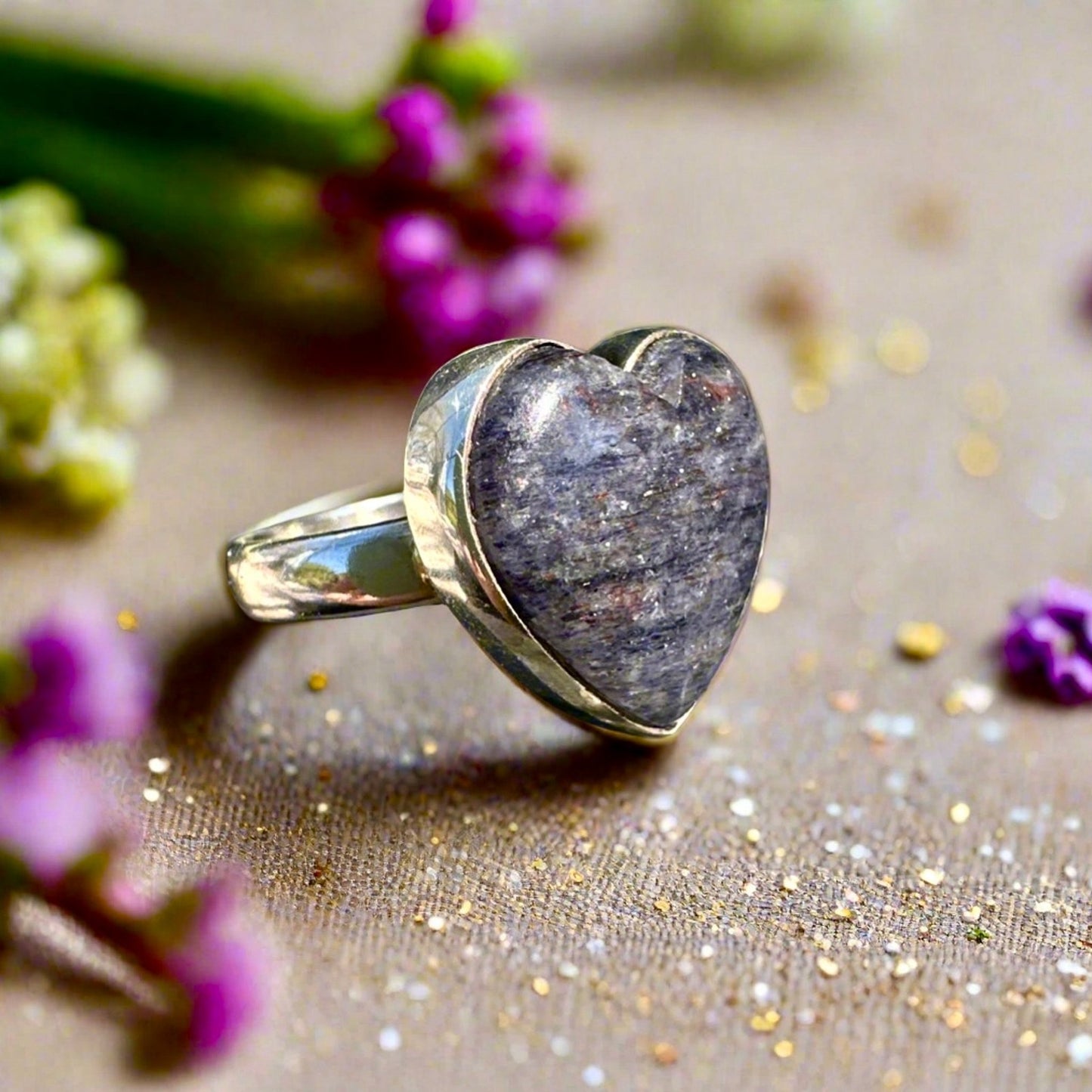 Purple Lepidolite Heart Sterling Silver Ring Size 6.5