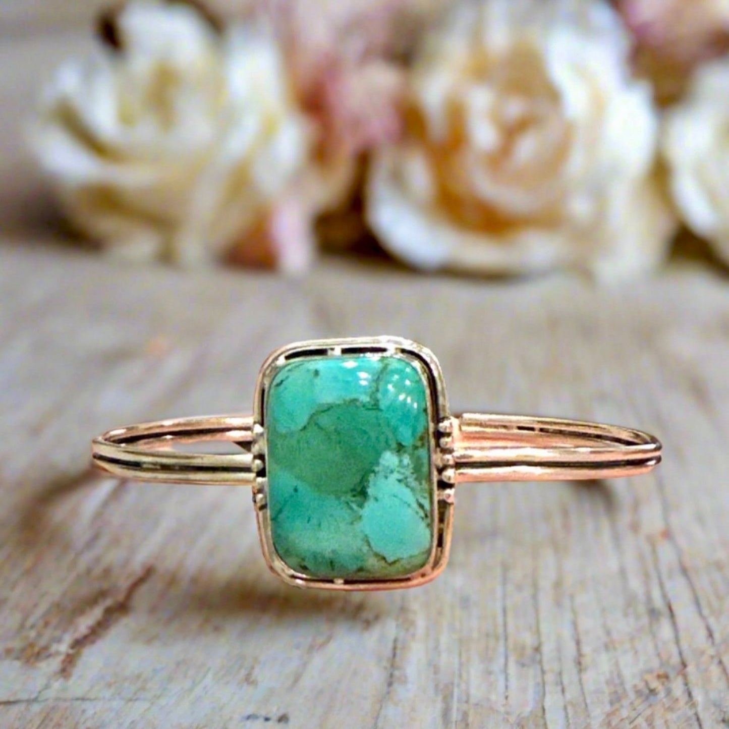 Square Green/Blue Turquoise Cuff 925 Silver Bracelet 1” Adjustable