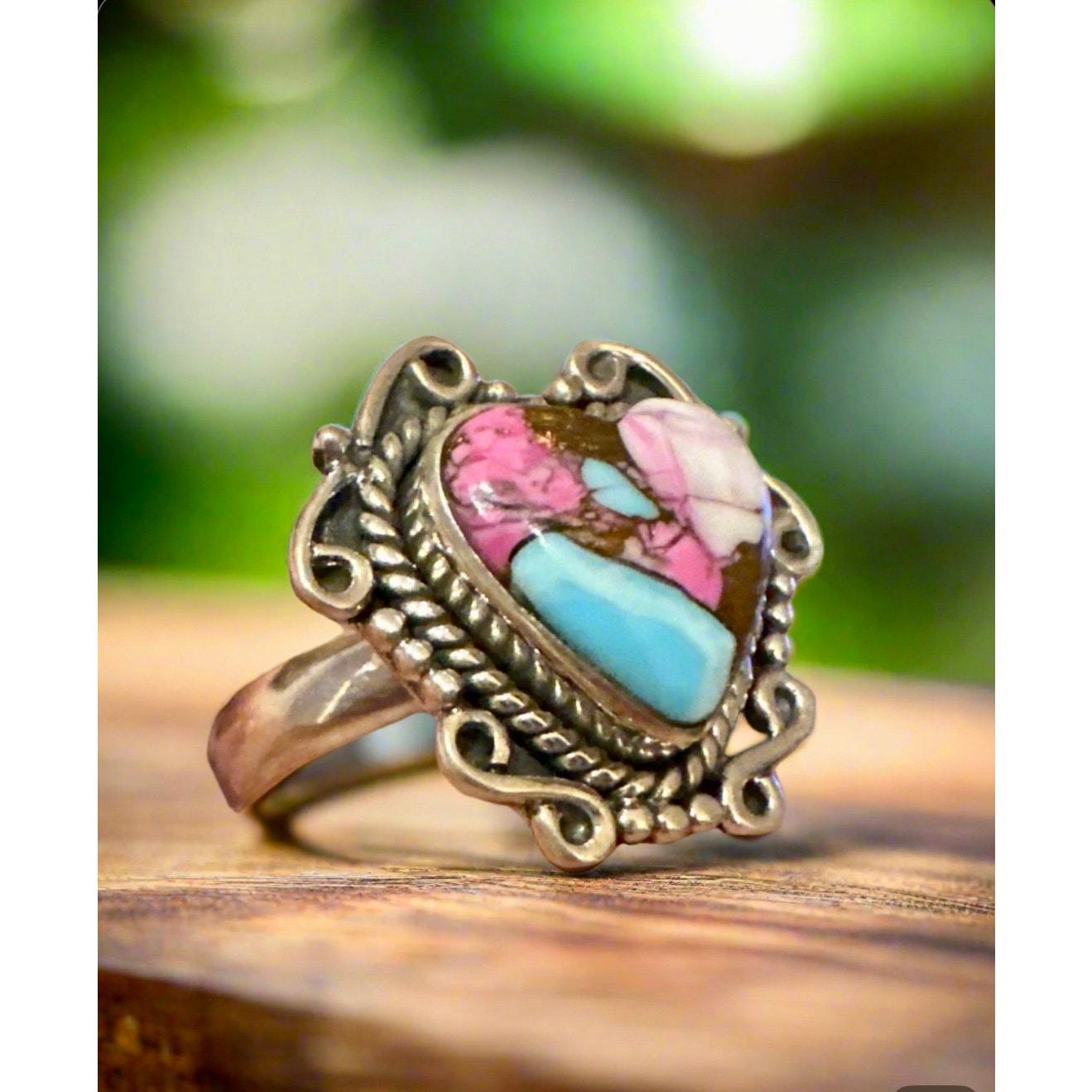 Cotton Candy Turquoise | Heart Shaped Ring | Size 5-10 Adjustable