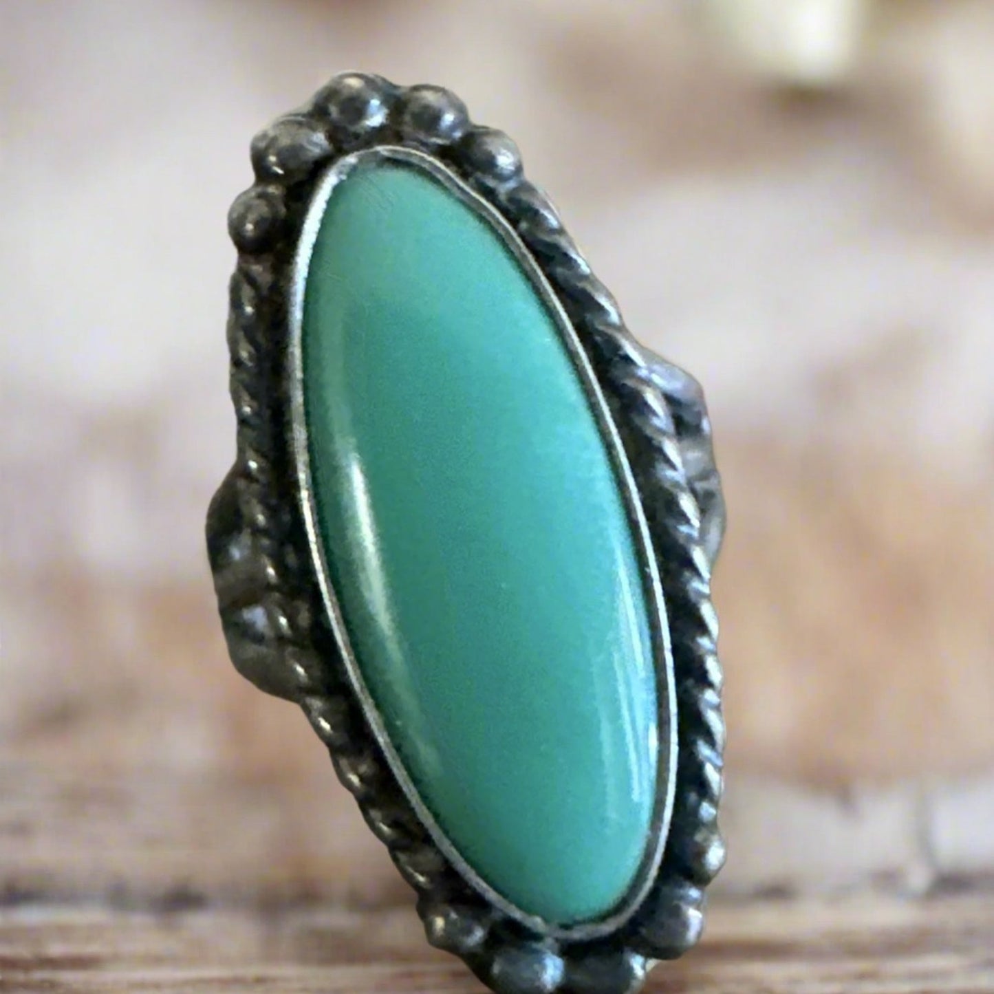 Vintage Native American Green Turquoise Ring Sterling Makers Mark 5