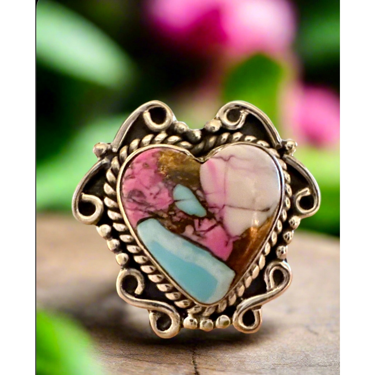 Cotton Candy Turquoise | Heart Shaped Ring | Size 5-10 Adjustable