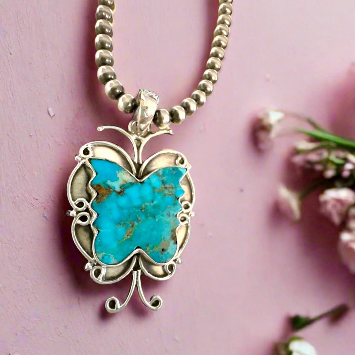Turquoise Butterfly Southwestern Pendant 2”