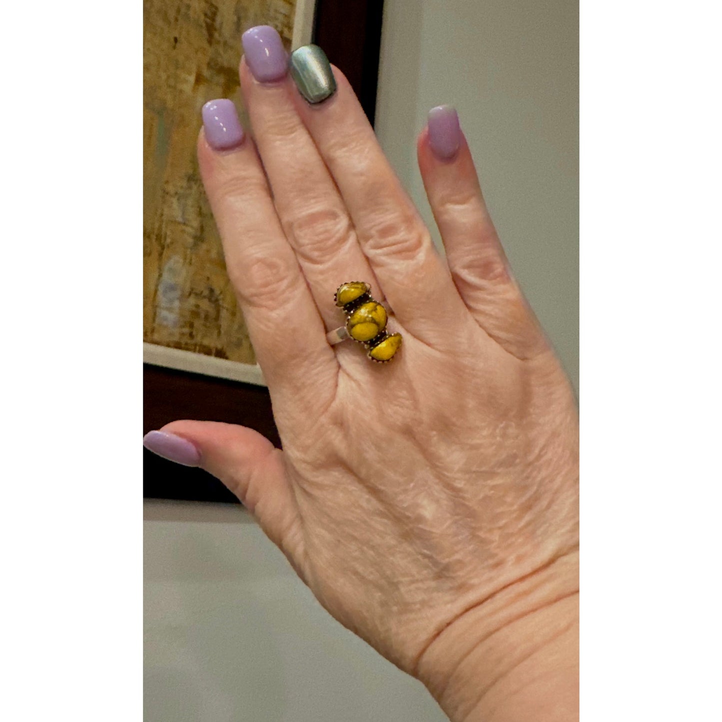 Honey Dahlia Tirquoise Three Stone Ring Size 6-10 Adjustable