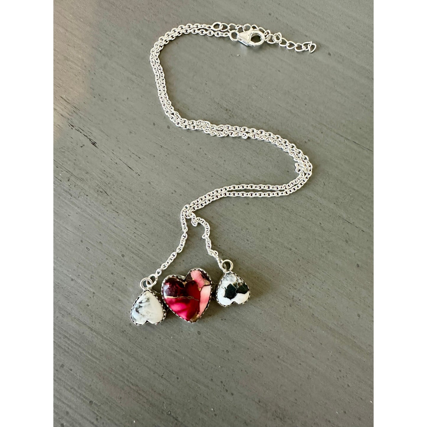 Red Rose Dahlia | White Buffalo | Heart Bar Necklace | 18-20”