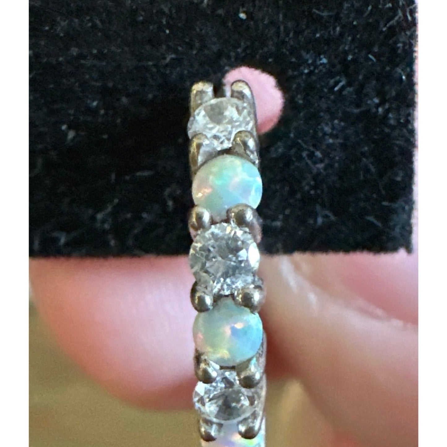 Vintage .925 Ethiopian Opal & CZ Huggie Earrings
