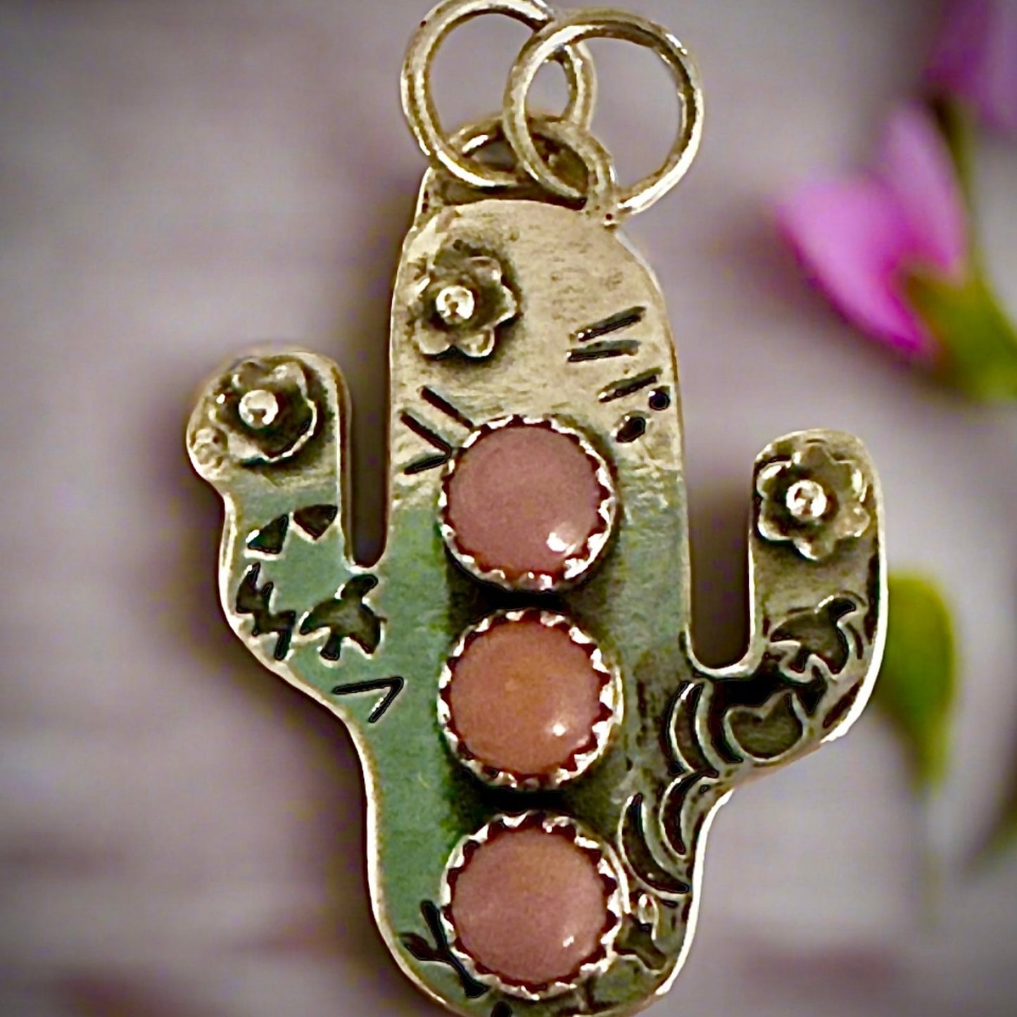 PICK One Southwestern Sterling Silver Gemstone Cactus Pendant 1.25”