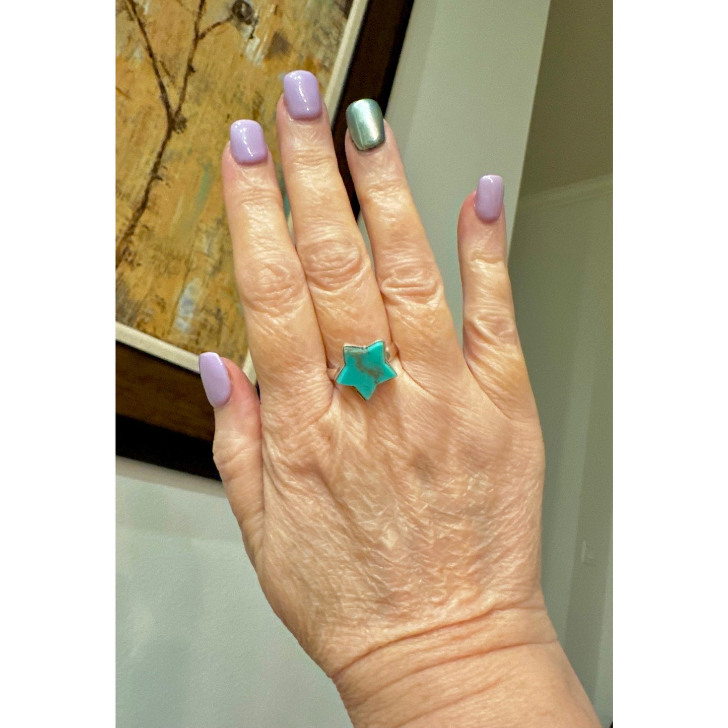 Turquoise Celestial Star Sterling Silver Ring Size 9