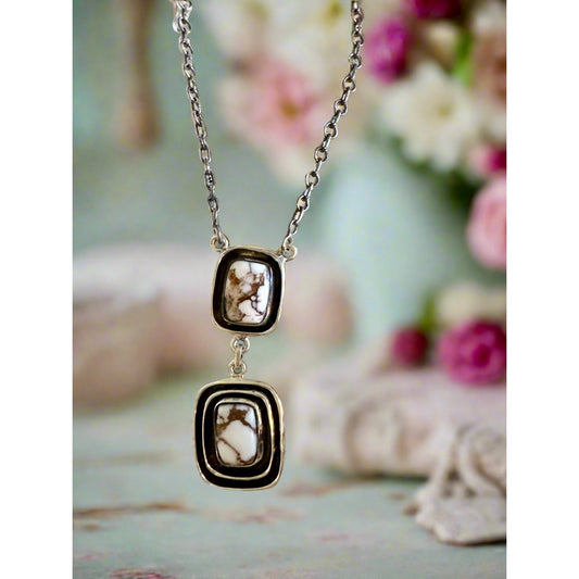 Wild Horse Jasper Oxidized Square .925 Sterling Necklace 18” Adjustable