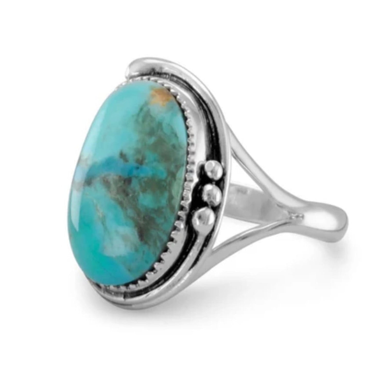 Oval Reconstituted Turquoise Floral Design Ring