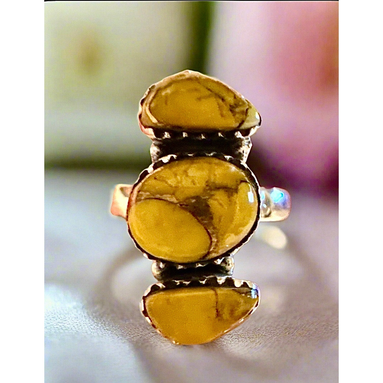 Honey Dahlia Tirquoise Three Stone Ring Size 6-10 Adjustable