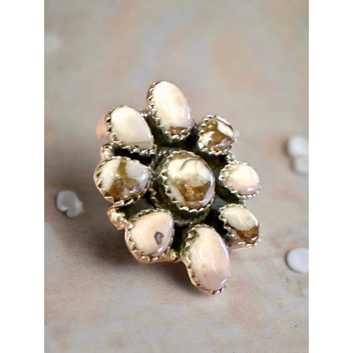 Angel Dahlia Turquoise Cluster Ring Adjustable 5-10