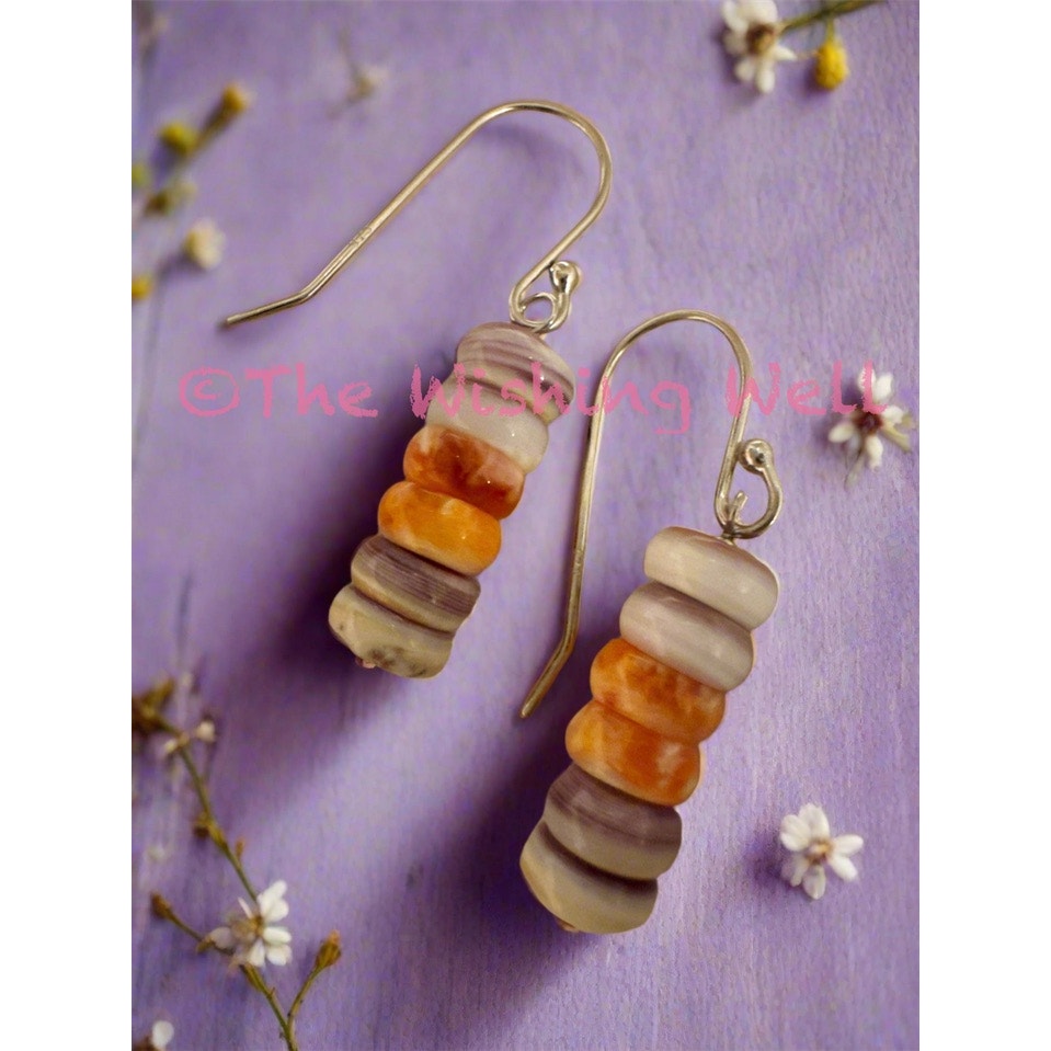 Spiny Oyster Bead Dangle Earrings 925 Sterling Silver 1”