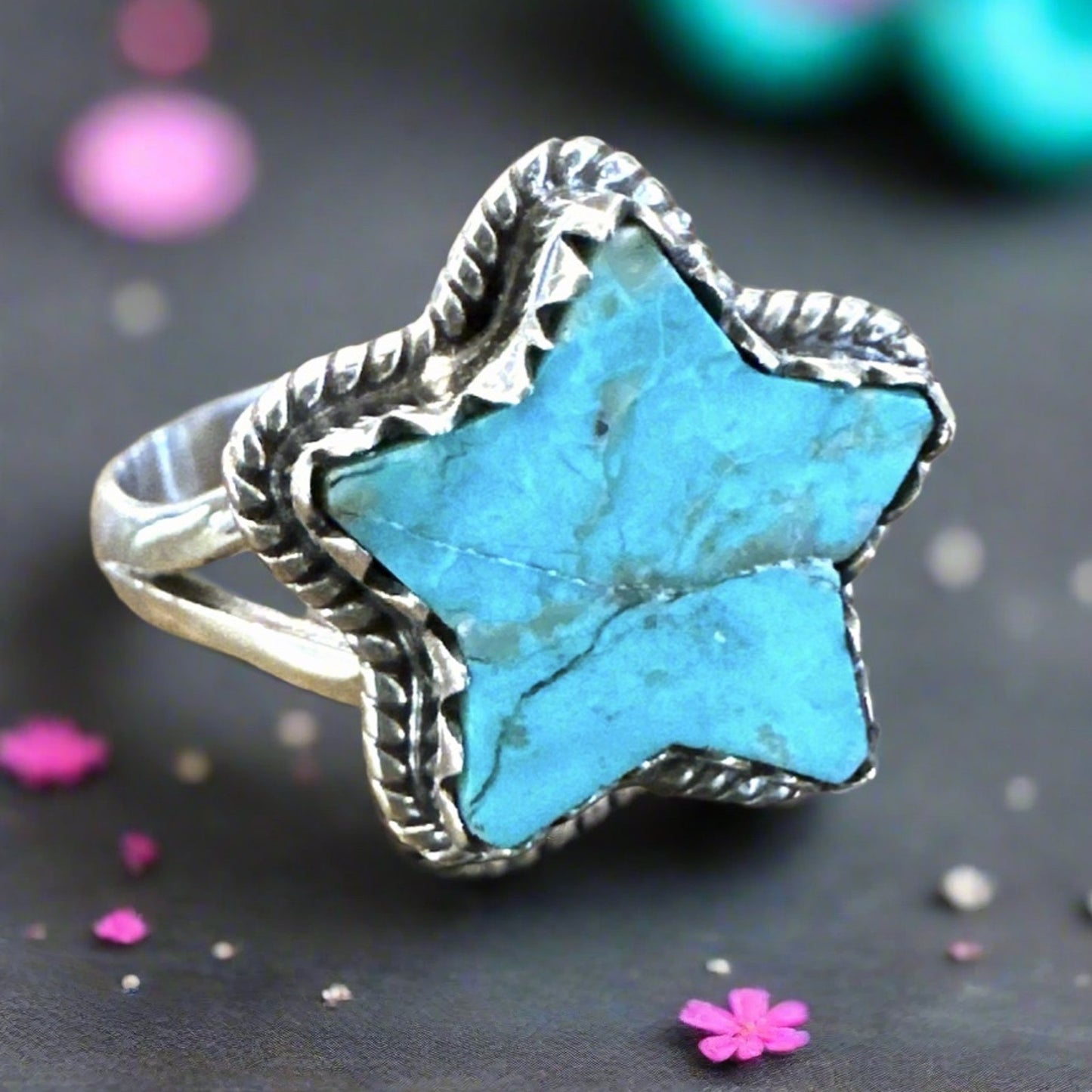Mohave Turquoise Celestial Star Ring Sterling Size 9