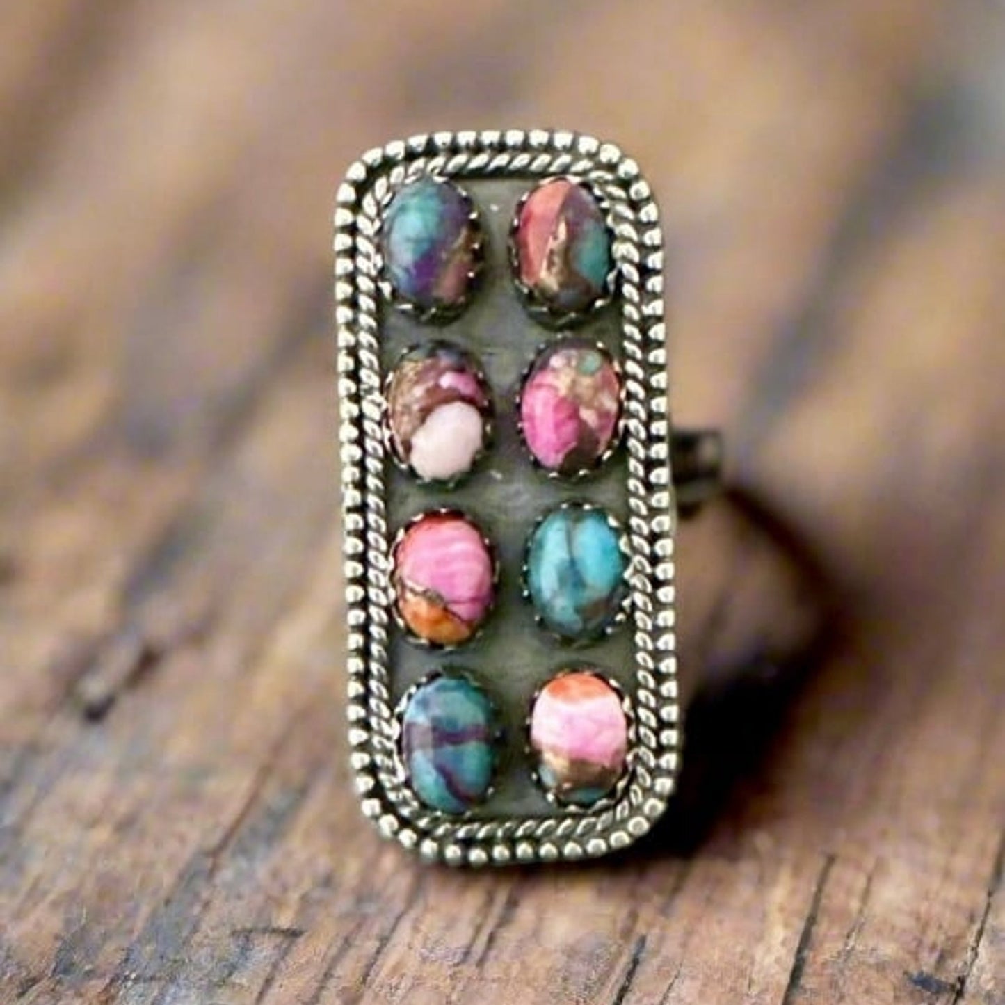 Handmade Pink Dahlia Long Native American Style Ring Sterling Silver Size 8