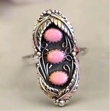 Genuine Pink Conch Leaf Design .925 Sterling Ring Size 7