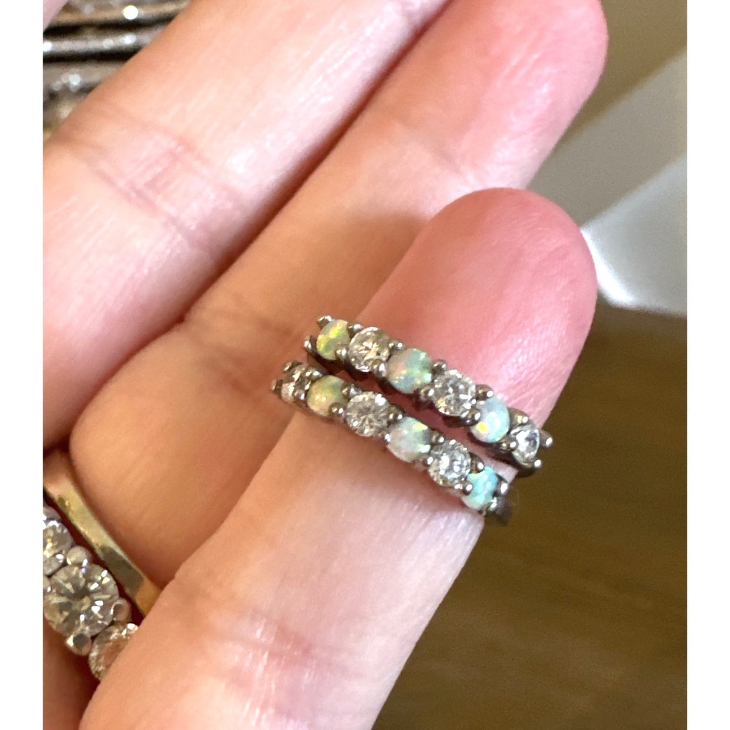 Vintage .925 Ethiopian Opal & CZ Huggie Earrings