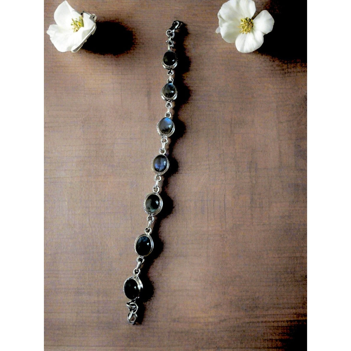Labradorite & .925 Sterling Silver Bracelet Adjustable 6-7.5”