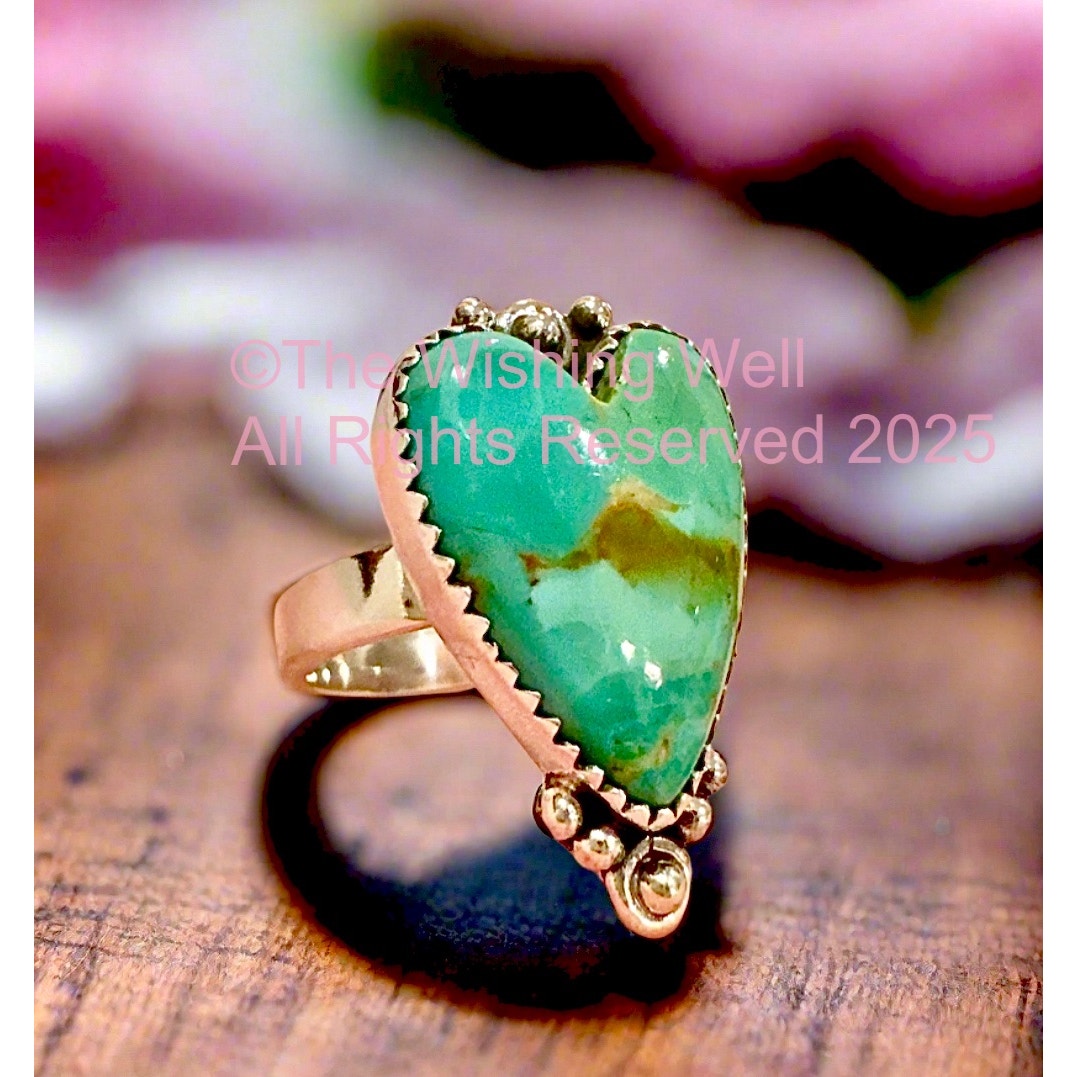 Sonoran Gold Turquoise | Heart Shape Ring | Sterling Silver | Adjustable 5-10