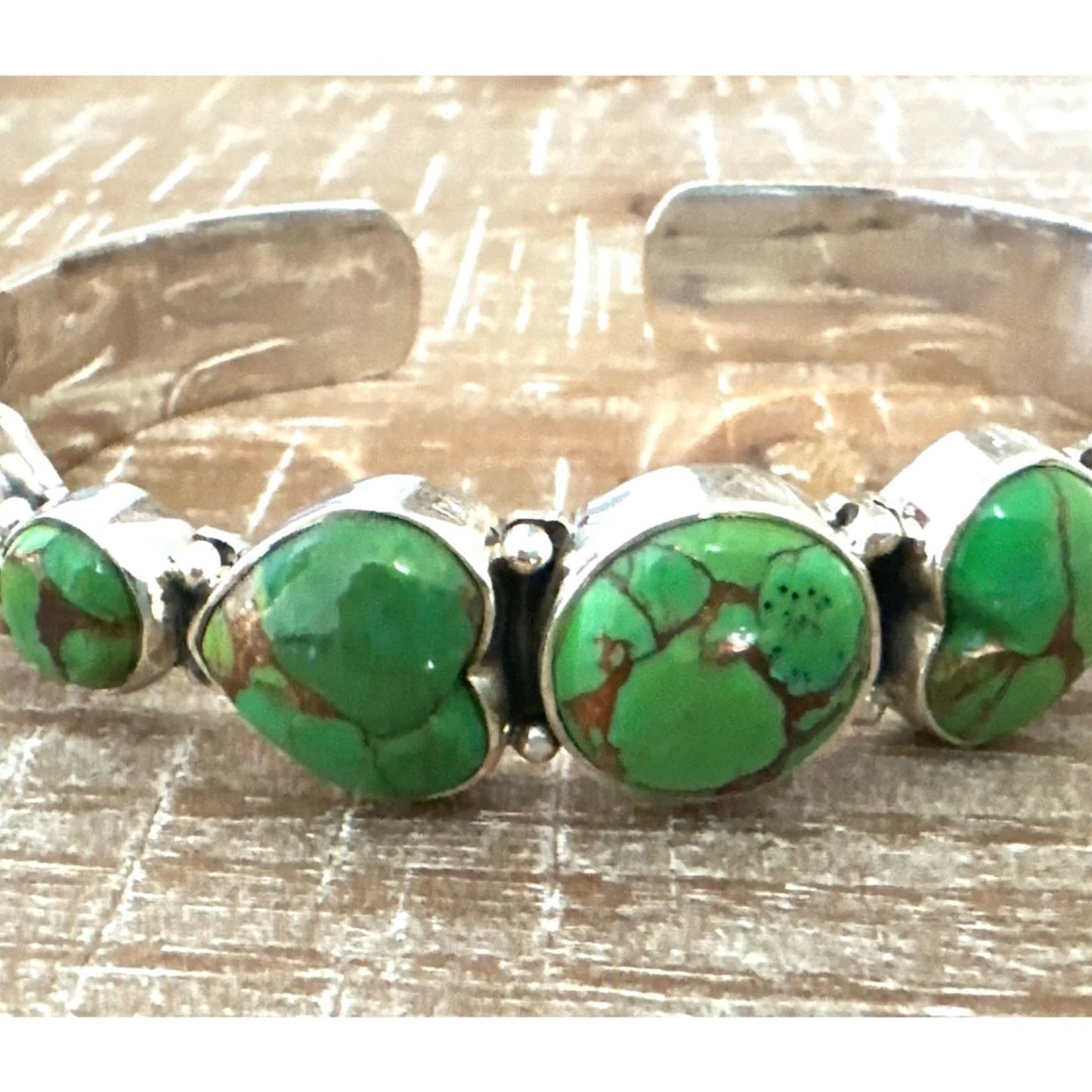 Genuine Copper Green Turquoise .925 Sterling Silver Cuff Bracelet Adjustable