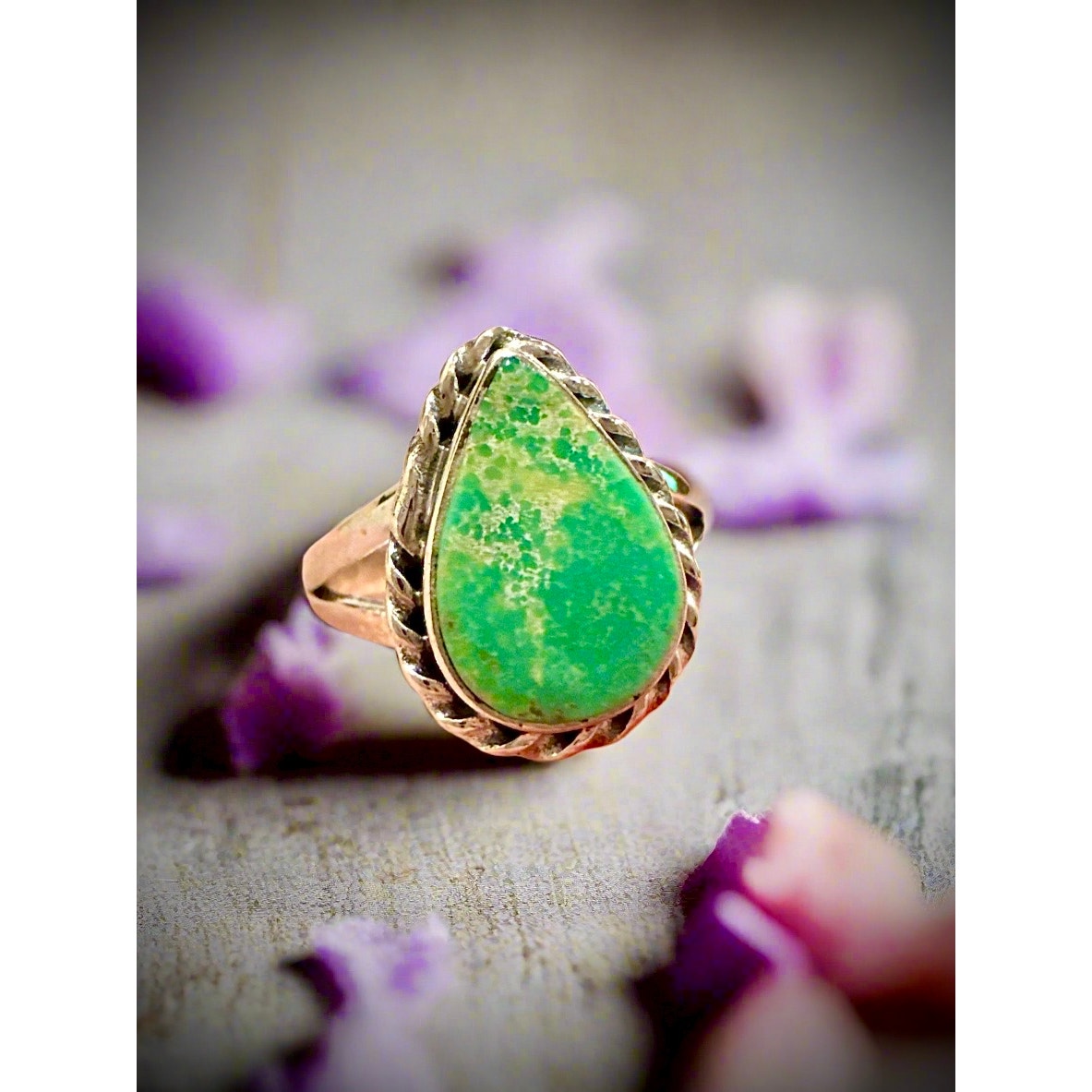 Carico Lake Turquoise Teardrop Rope Design Ring Size 9
